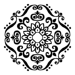 Classic floral ornamental mandala design background. Black and white.