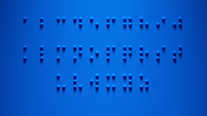 Braille Alphabet Guide A-Z Visually Impaired Writing System Symbol Formed out of Blue Spheres with Blue Background International Braille Day 4 January Communicate 3d illustration - obrazy, fototapety, plakaty