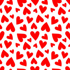 Seamless pattern of red hearts on a white background. Vector illustration