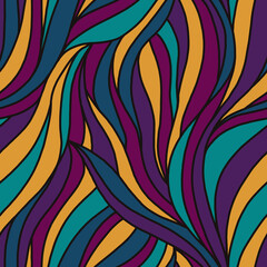 Colored intertwining waves. Bright dynamic print. Multicolored seamless pattern.