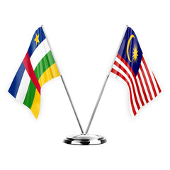 Two table flags isolated on white background 3d illustration, central african republic and malaysia