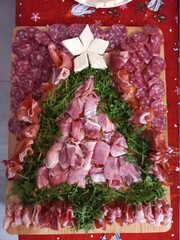 Italian appetizer in the shape of a Christmas tree