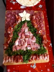 Italian appetizer in the shape of a Christmas tree