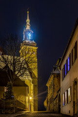 Fototapeta na wymiar Schneeberg Erzgebirge Altstadt mit Blick auf die St. Wolfgangs Kirche 