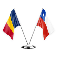 Two table flags isolated on white background 3d illustration, chad and chile