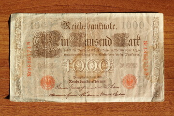 Front of a 1000 Mark Reichsbank banknote ( Vorderseite, Reichsbanknote) , 1910, Germanuy