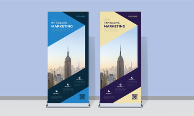 Modern pull-up banner template, a set of modern portable stands roll-up for marketing, banner for presentations, conferences, exhibitions, advertising  x-banner, pop, stand banner. EPS