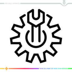 Line icon for mechanics workshop illustrations with editable strokes. This vector graphic has customizable stroke width.