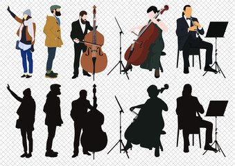 첼로 등 악기로 버스킹 오케스트라 재즈를 연주하는 연주가 벡터 일러스트 소스 © taehee