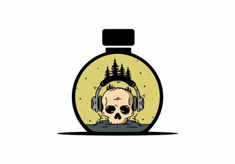Skull head with headphone and pine trees illustration