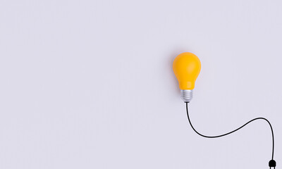Isolate of yellow lightbulb with wire harness on white background for creative thinking idea to problem solving and solution concept by 3d rendering. © Dilok
