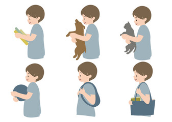 様々な生活シチュエーションの、男の子の上半身イラストセット