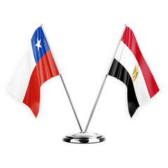 Two table flags isolated on white background 3d illustration, chile and egypt