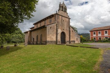 Fototapeta na wymiar The church of San Salvador in Priesca, Asturias. A world heritage church on the Camino del Norte.