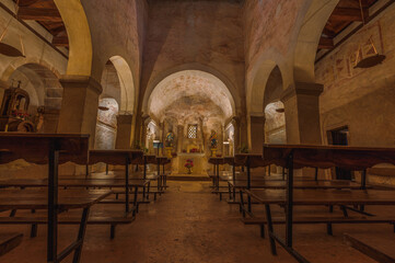 Interior of the San Salvador Church in Priesca, Asturias, Spain. World Heritage. Camino del Norte 