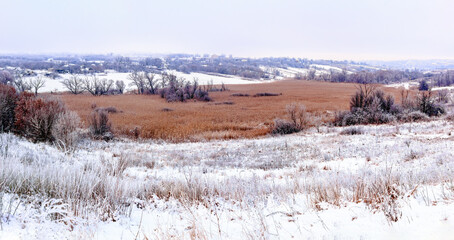 Sunday winter morning in a village in the countryside of Ukraine