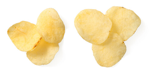 Potato chips isolated on white background, top view
