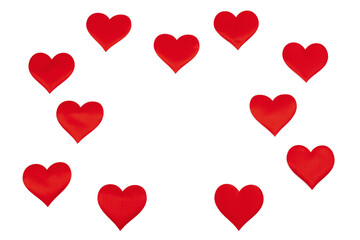 Red hearts, isolated on white background. Decorative element for design for Valentines Day, invitations, cover, wedding card.