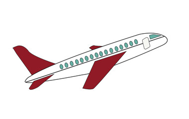 White and red airplane isolate on white background. Vector or illustration of a commercial plane.