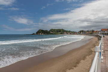 Camino del Norte along the beach in Ribadesella. Pilgrimage towards Santiago de Compostela. World Heritage 