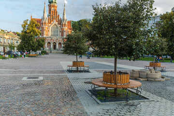 View of the church of St. Józefa in the Podgórze district in Krakow, a church with an impressive...