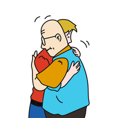 men hug cartoon vector illustration