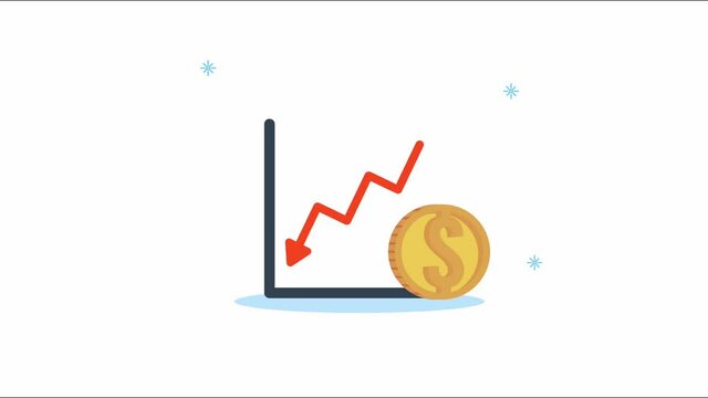financial and economy animation with decrease coins