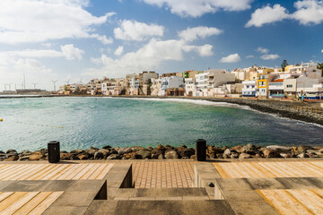 Pozo Izquierdo waterfront houses overlook, Gran Canaria, Canary Islands, Spain