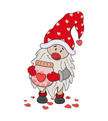Cute Gnome Valentine with a jar filled with hearts