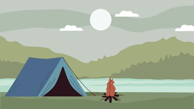 camping zone with lake scene