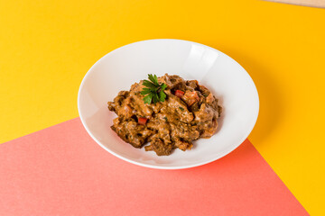 Delicious Contemporary Classic Food Pizza Dish Plate Menu Lunch Dinner Gourmet Dessert Chef Pasta Shrimp Cocktail Drink on Color Background