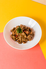 Delicious Contemporary Classic Food Pizza Dish Plate Menu Lunch Dinner Gourmet Dessert Chef Pasta Shrimp Cocktail Drink on Color Background