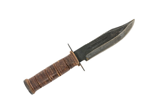 Vintage hunting knife isolated with white background.