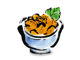 うに丼の手描き筆描き和風イラスト