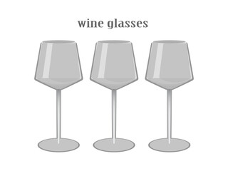 Cartoon kitchen glasses colection. Wine glasses, flutes glasses, cocktail glasses. Drink utensils glassful icons objects elements isolated on white background, flat vector illustration