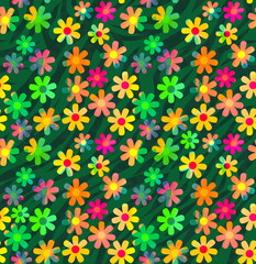 Fototapeta na wymiar Abstract Colorful Doodle Style Elegant Hand Drawn Flowers Zebra Background Stylish Trendy Colors Seamless Pattern
