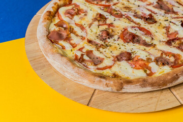 Delicious Contemporary Classic Food Pizza Dish Plate Menu Lunch Dinner Gourmet Dessert Chef Pasta Shrimp Cocktail Drink on Color Background