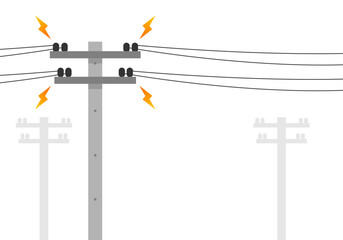 Cement high voltage electric pole power on white background flat vector design.