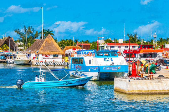 Panorama landscape Holbox village port harbor Muelle de Holbox Mexico.