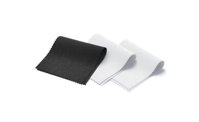 Blank black and white folded fabric samples mockup, side view