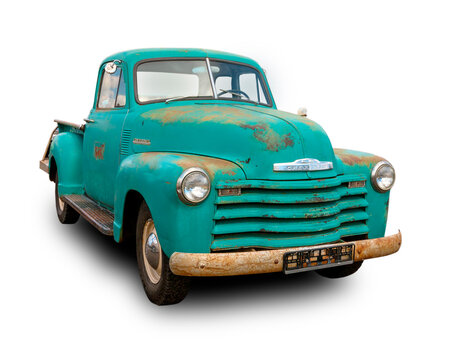 The Classical American Pickup truck Chevrolet 3100 Series 1947. White background.