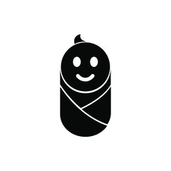 Newborn baby smile silhouette black vector flat illustration design isolated