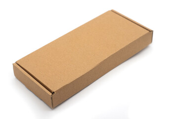 long and flat packing box on white background
