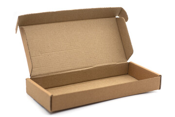long and flat packing box on white background