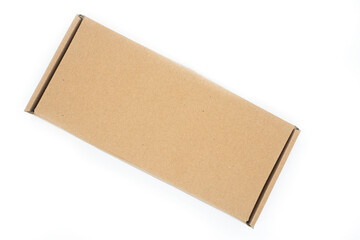 long and flat packing box on white background