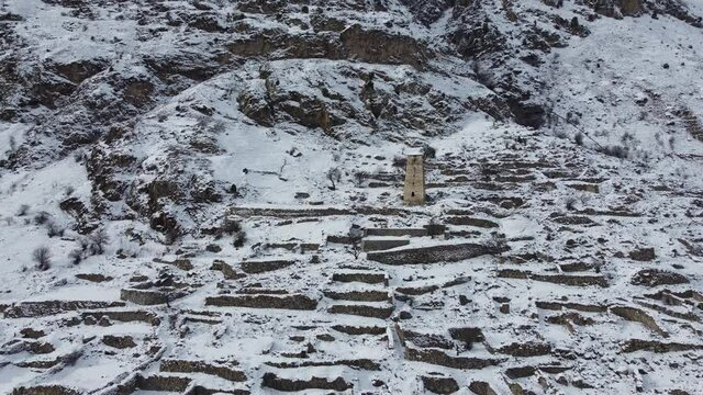 Flight on a quadcopter to the old town of Upper Balkaria
