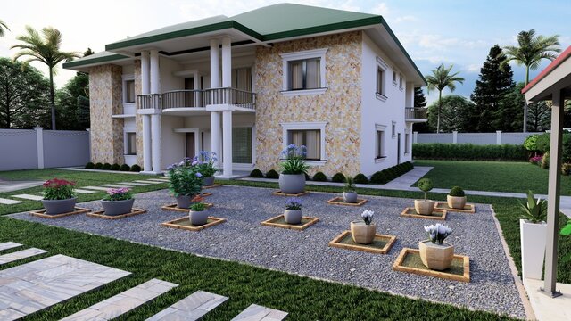 I will do 3d outdoor, landscape, garden, backyard, terrace, pool, deck