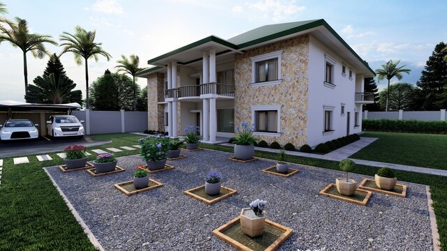 I will do 3d outdoor, landscape, garden, backyard, terrace, pool, deck