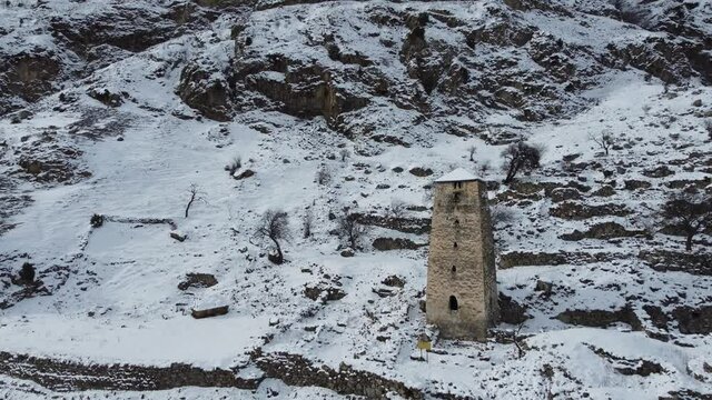 Tower of Abayev ruins in the Upper Balkaria mountains