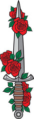Vintage knife with roses color vector illustration
